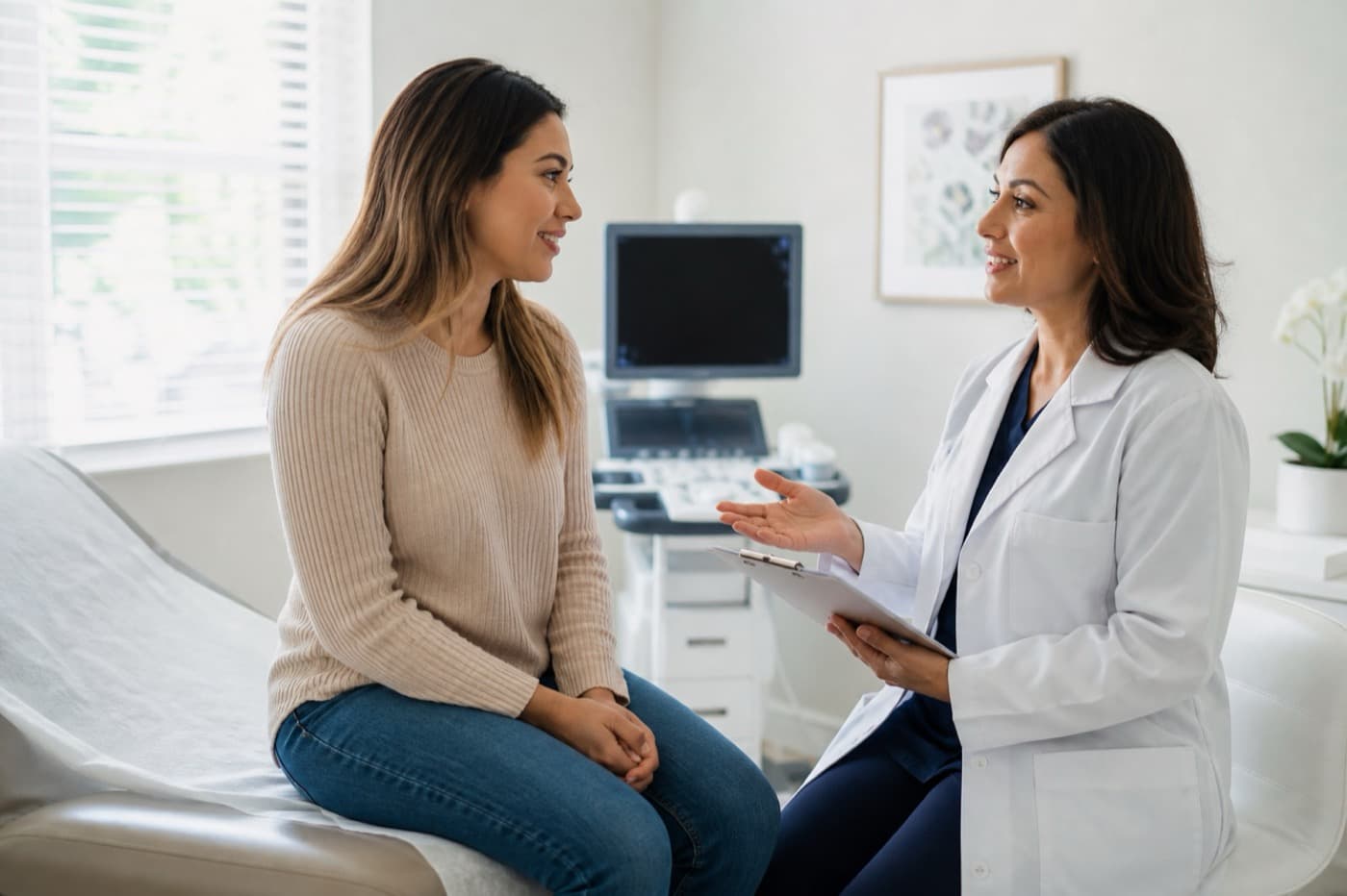 Patient consulting with an OB/GYN about uterine fibroids
